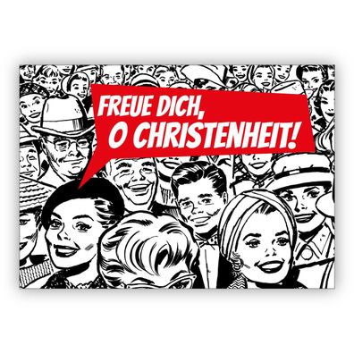 Trendige Retro Pop Art Weihnachtskarte im 50er Jahre Stil: Freue Dich, O Christenheit
