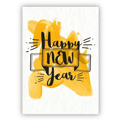4x Moderne Silvesterkarte, Neujahrsgruß im coolen Design: Happy new year