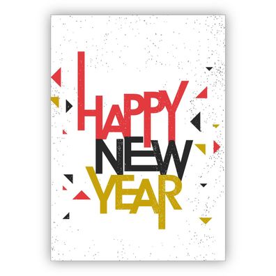 Grafische Designer Silvesterkarte, Neujahrs Glückwunsch im Retro Look: Happy New Year
