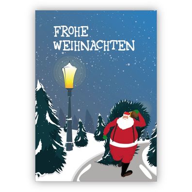 4x Klassische illustrierte Weihnachtskarte mit Weihnachtsmann: Frohe Weihnachten