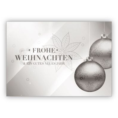 4x Klassische edle Weihnachtskarte mit Weihnachtskugeln in silber Optik: Frohe Weihna