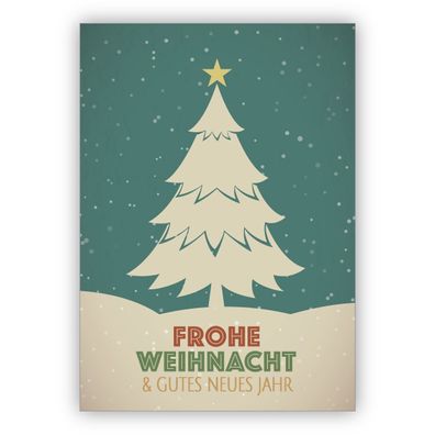 4x Edle Retro Weihnachtskarte mit Weihnachtsbaum: Frohe Weihnacht & gutes neues Jahr
