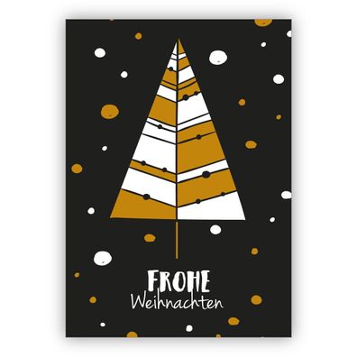4x Edle moderne Retro Weihnachtskarte mit Weihnachtsbaum: Frohe Weihnachten