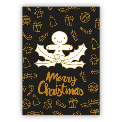 4x Süße Retro Weihnachtekarte im Tafel Look mit Lebkuchen Mann: Merry Christmas