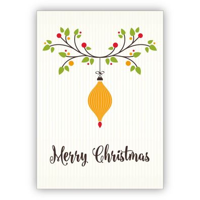 4x Elegante englische Weihnachtskarte mit Weihnachtsschmuck: Merry Christmas