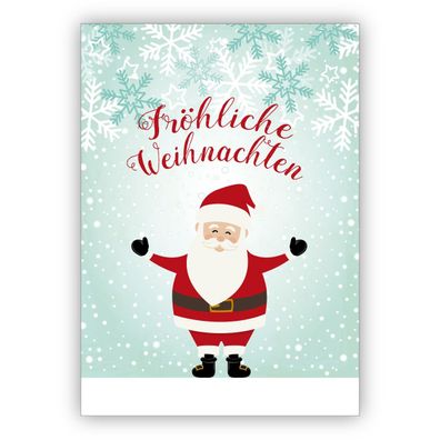 4x süße Weihnachtsmann Weihnachtskarte: Fröhliche Weihnachten