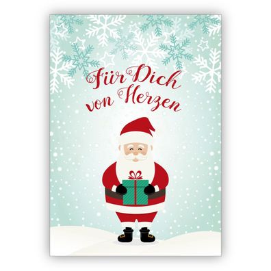4x Süße Geschenk Weihnachtskarte mit Weihnachtsmann im Schnee: Für Dich von Herzen