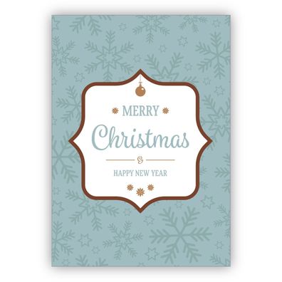 4x Edle grafische Weihnachtskarte mit Schneeflocken: Merry Christmas & happy new year
