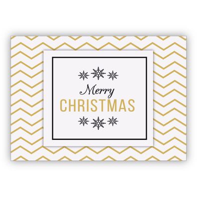 Edle grafische Weihnachtskarte mit Zickzack Hintergrund in Gold Optik: Merry Christma