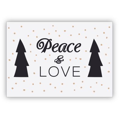 4x Coole grafisch reduzierte Weihnachtskarte mit Weihnachtsbaum: Peace & Love