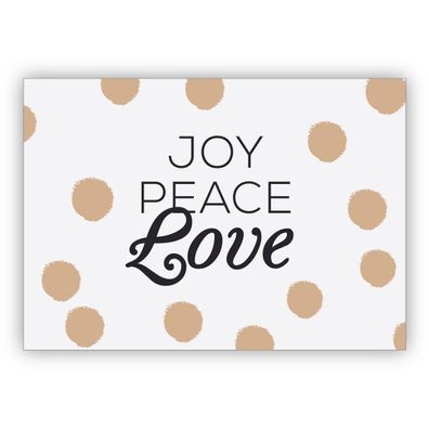 Coole grafisch reduzierte Weihnachtskarte mit Punkten: Joy Peace Love