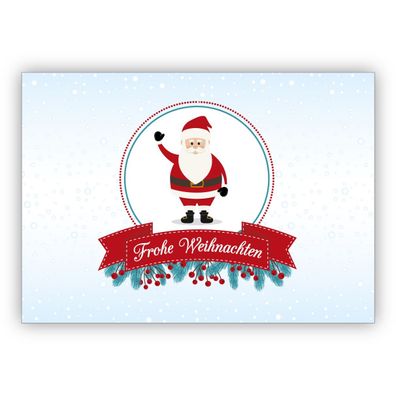4x Niedliche Weihnachtskarte mit Weihnachtsmann in Schneekugel Optik: Frohe Weihnacht