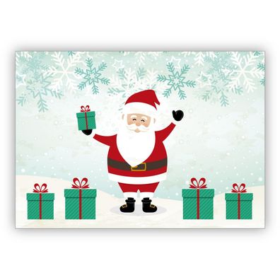 4x Niedliche Gutschein Geschenk Weihnachtskarte mit Weihnachtsmann im Schnee