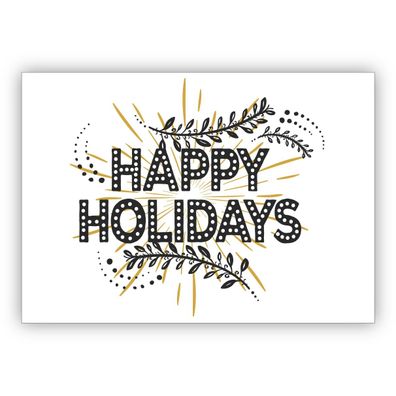 4x Edle Designer Weihnachtskarte mit Trend Typografie: Happy Holidays