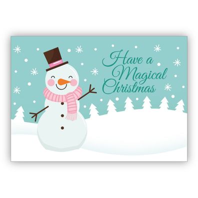 4x Fröhliche Winter Weihnachtskarte mit lustigem Schneemann: Have a Magical Christmas