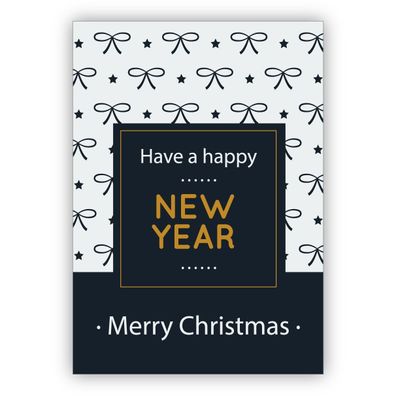 4x Nette blau weiße Weihnachtskarte mit Schleifen Muster: Have a happy new year ? Mer