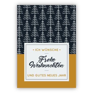 4x Feine blau weiße Weihnachtskarte mit Weihnachtsbaum Muster: Ich wünsche frohe Weih