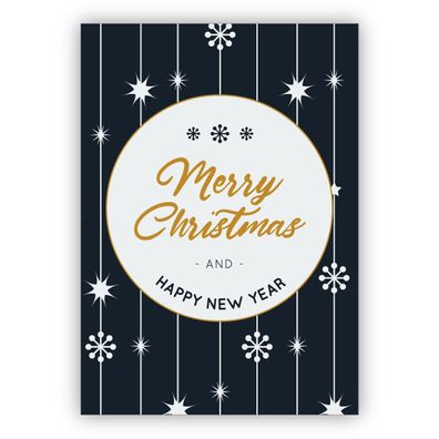 Schöne blau weiße Weihnachtskarte mit Sternen Muster: Merry Christmas and happy new y