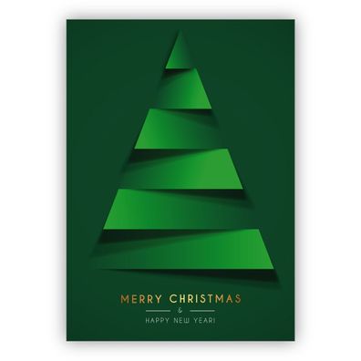 4x Moderne grüne, reduzierte Weihnachtskarte mit grafischem Weihnachtsbaum: Merry Chr