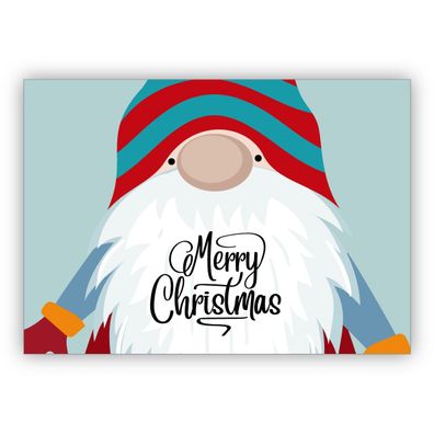 4x Lustige Weihnachtskarte mit niedlichem Weihnachtself: Merry Christmas