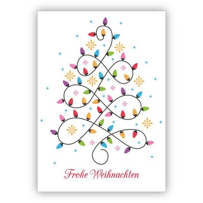 4x Schöne Weihnachtskarte mit edlem Lichter Weihnachtsbaum: Frohe Weihnachten