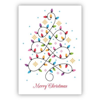 4x Schöne Weihnachtskarte mit edlem Lichter Weihnachtsbaum: Merry Christmas