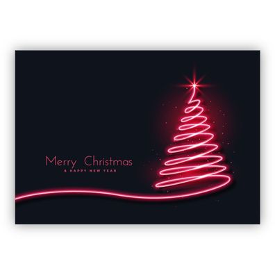 Tolle trendige Weihnachtskarte mit pinkem Weihnachtsbaum: Merry Christmas & happy new