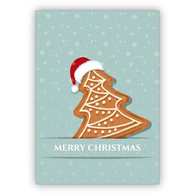 Süße Weihnachtskarte mit Santa Plätzchen im Schnee: Merry Chistmas