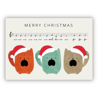 4x Lustige Weihnachtskarte mit Katzen Chor: Merry Christmas