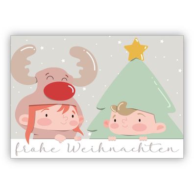 4x Süße Kinder Weihnachtskarte mit niedlichen Kindern: Frohe Weihnachten