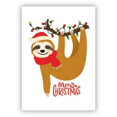 4x Coole humorvolle Weihnachtskarte mit Faultier: Merry Christmas