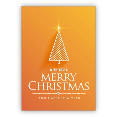 Moderne orange Weihnachtskarte mit grafischem Weihnachtsbaum: wish you a merry christ