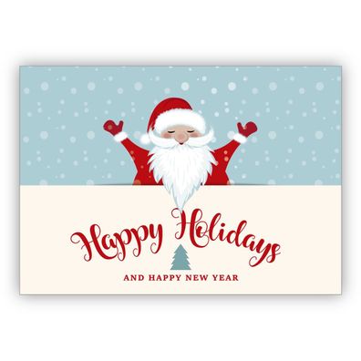 4x Süße Retro Weihnachtskarte mit Weihnachtsmann, Santa: Happy Holidays and happy new