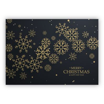 4x Edle moderne Schneeflocken Weihnachtskarte: Merry Christmas & happy new year