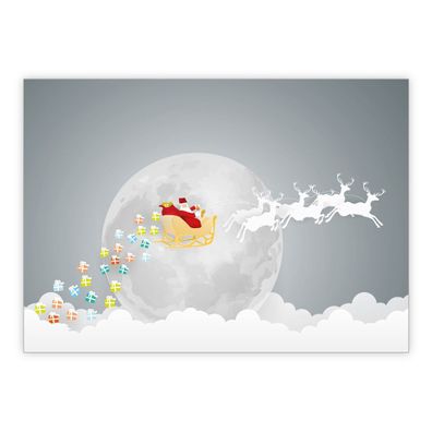 Lustige Rentier Schlitten Weihnachtskarte in Papercut Optik