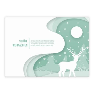 4x Moderne Weihnachtskarte mit Hirsch und der Definition von schönen Weihnachten
