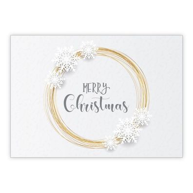 4x Elegante Weihnachtskarte in grau gold Optik mit Schneeflocken