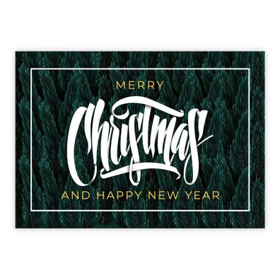 Moderne Handlettering Weihnachtskarte mit Tannen grün
