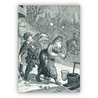 Edle Künstler Grußkarte: Cornelis Dusart, 1679 - 1704 - fröhliche Schneeballschlacht