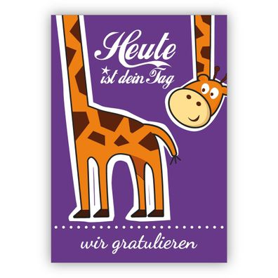 4x Lustige Glückwunschkarte, Geburtstagskarte mit Giraffe nicht nur für Kinder: Heute