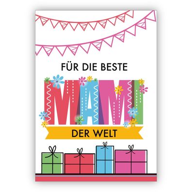 4x Bunte liebevolle Glückwunschkarte zum Muttertag, Muttertaggskarte, Geburtstagskart