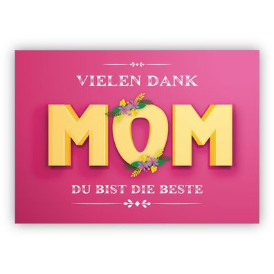 4x Schöne rosa Dankeskarte, Muttertaggskarte, Geburtstagskarte, Weihnachtskarte: Viel