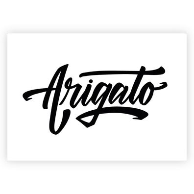 4x Feine Hand Lettering Kalligraphie Dankeskarte: Arigato