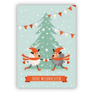 4x Lustige Weihnachtskarte mit tanzenden Schafen: Frohe Weihnachten