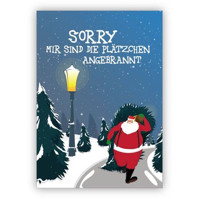 4x Lustige Weihnachtskarte für Verspätete mit Weihnachtsmann: Sorry mir sind die Plät