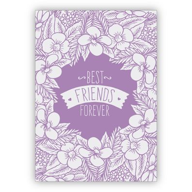 4x Wunderschöne Blumen Grußkarte für die beste Freundin in lila auch zum Geburtstagt: