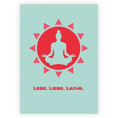 4x Yoga Entspannungs Motivations-Klappkarte: Lebe. Liebe. Lache.