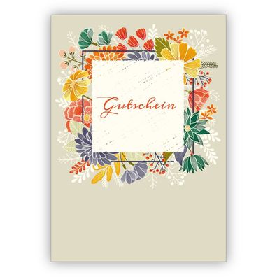 4x Elegante Gutschein Grußkarte mit Blüten: Gutschein