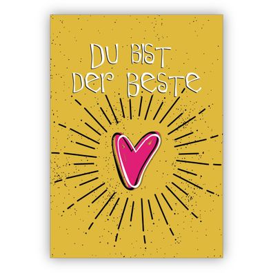 4x Coole Liebeskarte, romantische Motivationskarte mit Herz: Du bist der Beste