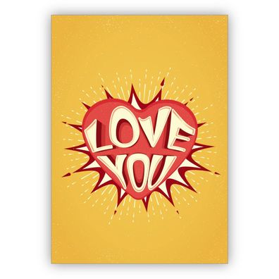 4x Coole Valentinskarte, rockige Liebeskarte mit Herz: Love you